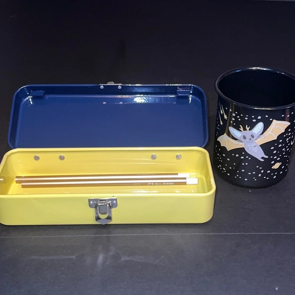 “Cosmic” metal pencil box & “Beasties” cup-NWT
